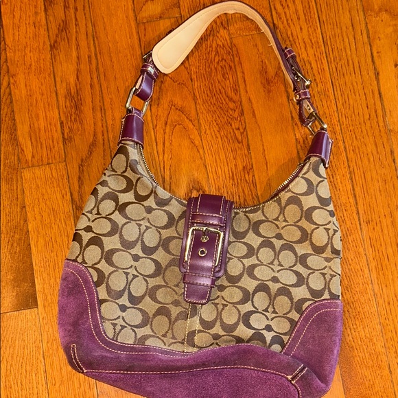 Coach Signature Shoulder Bag in Purple and Tan - Picture 1 of 8